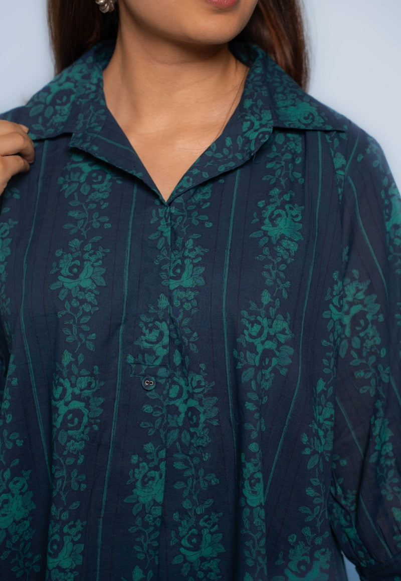 Ridah Blue Dabu Mul Cotton A Line Dress