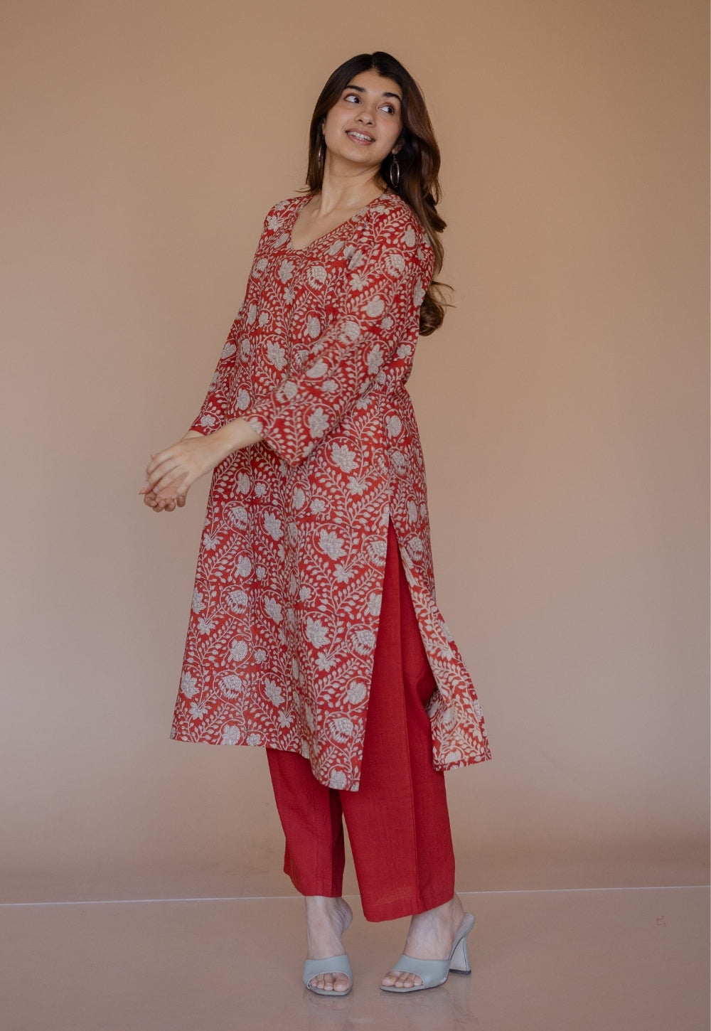 Aarushi Red Bagru Cotton Straight Kurta
