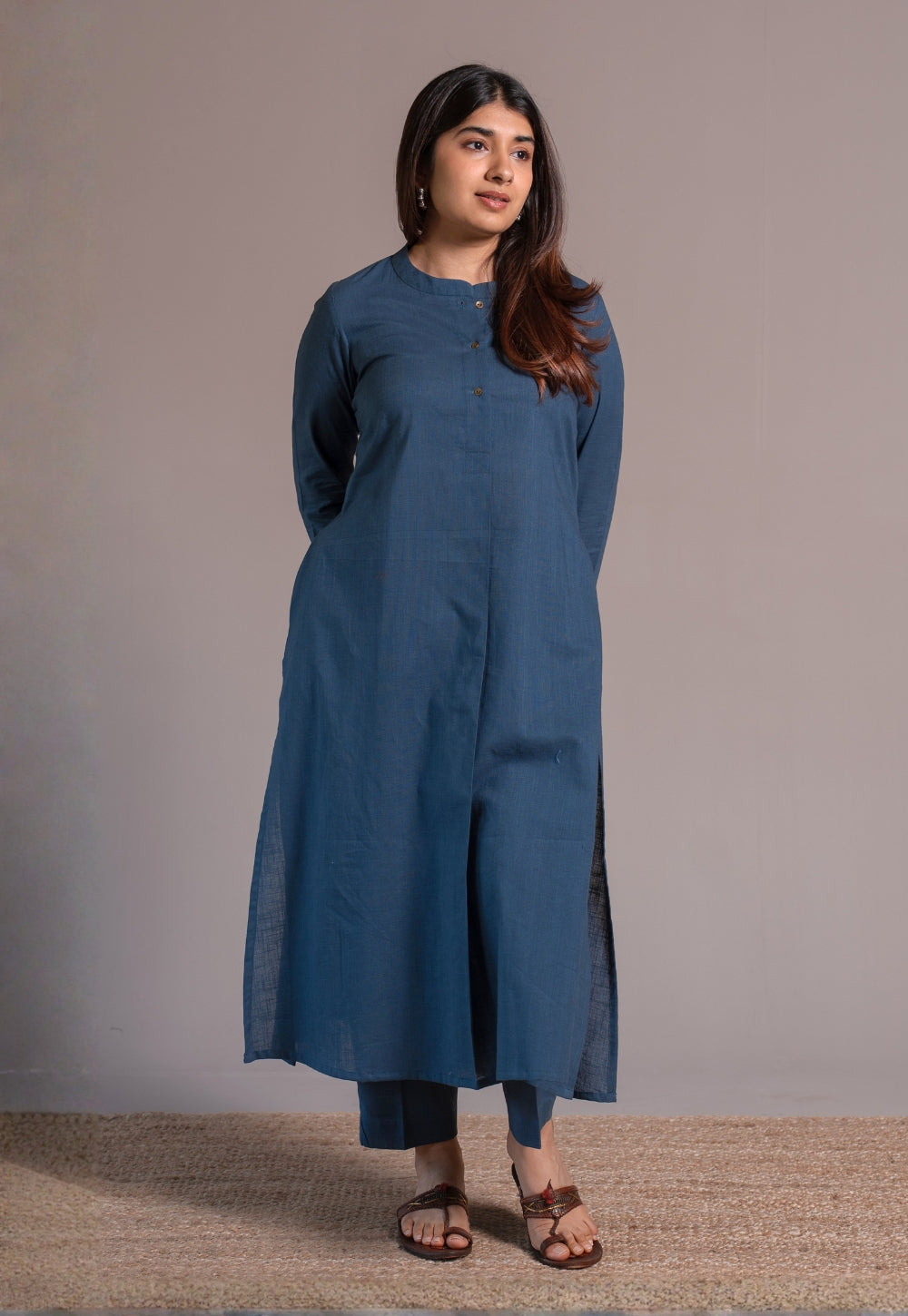 Indigo Solid Slub Cotton Straight Co-Ord Set- DyeVerse