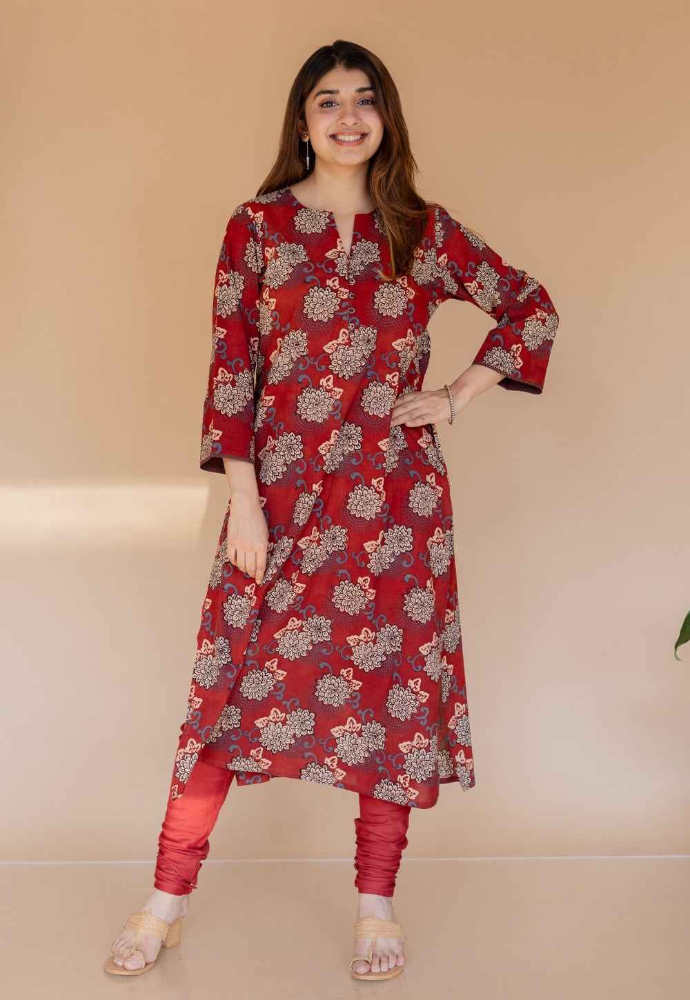 Dipika Red Ajrakh Cotton Straight Kurta