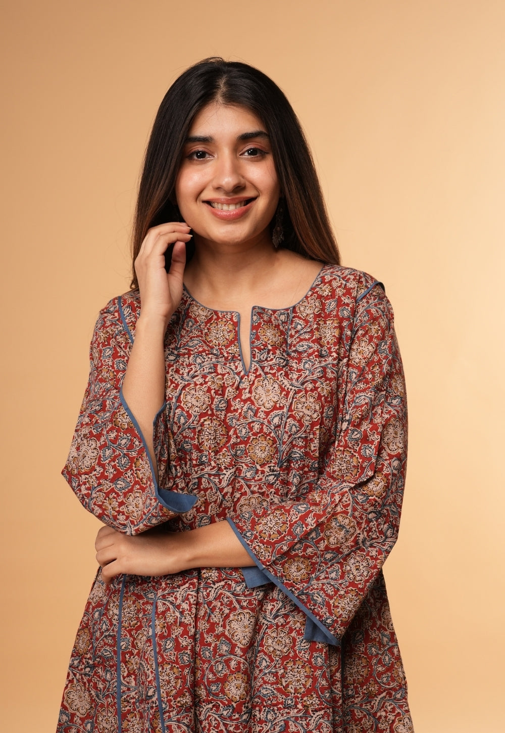 Nargis Red Kalamkari Cotton Jhabbha Kali Kurta