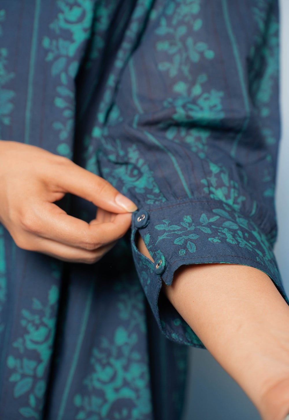 Ridah Blue Dabu Mul Cotton A Line Dress