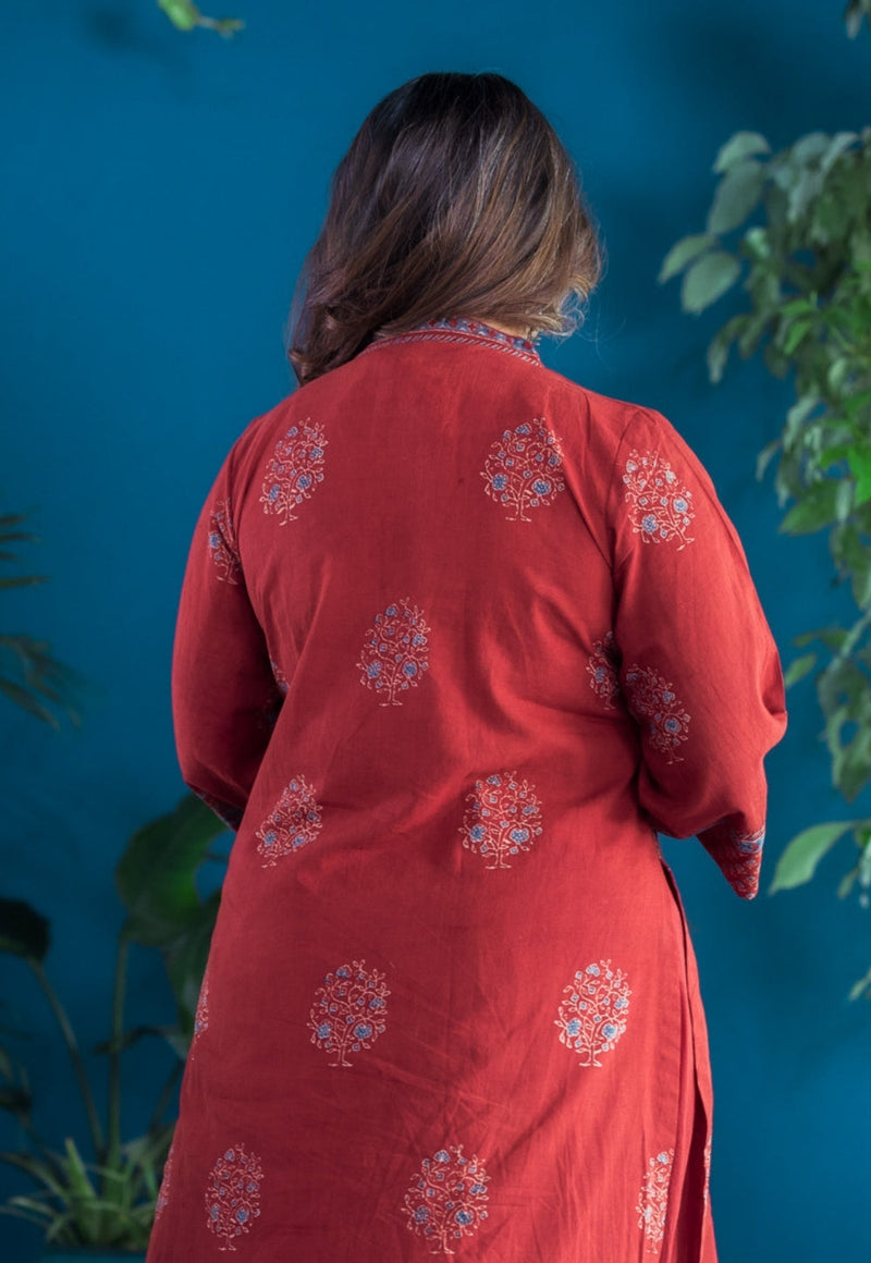 Zeenat Red Ajrakh Cotton Straight Kurta