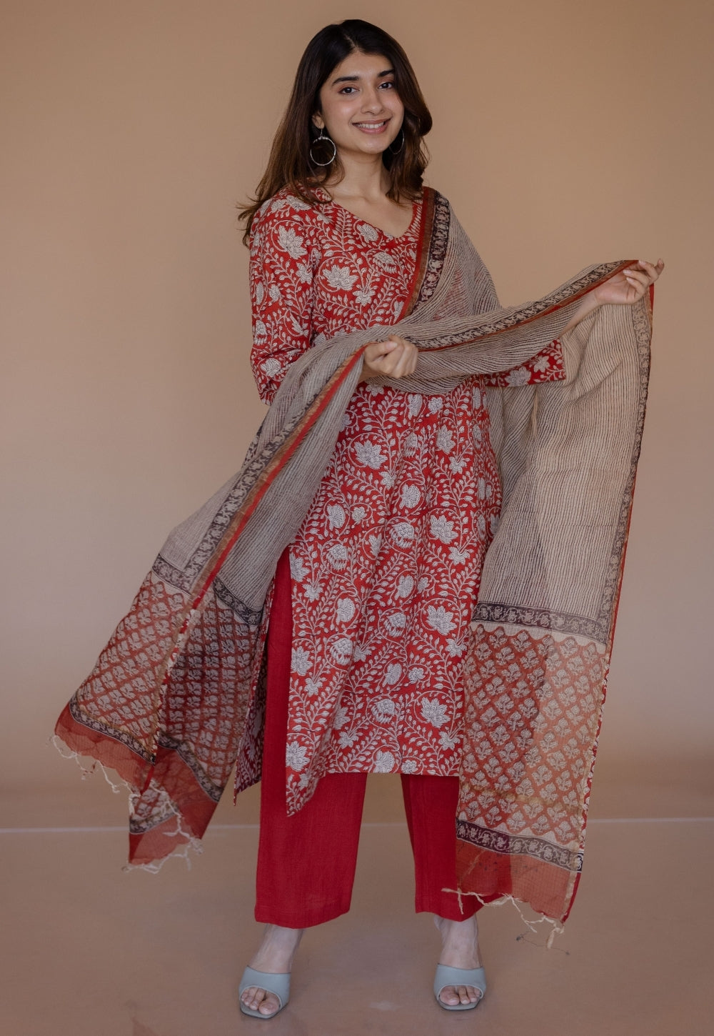 Aarushi Red Bagru Cotton Straight Kurta
