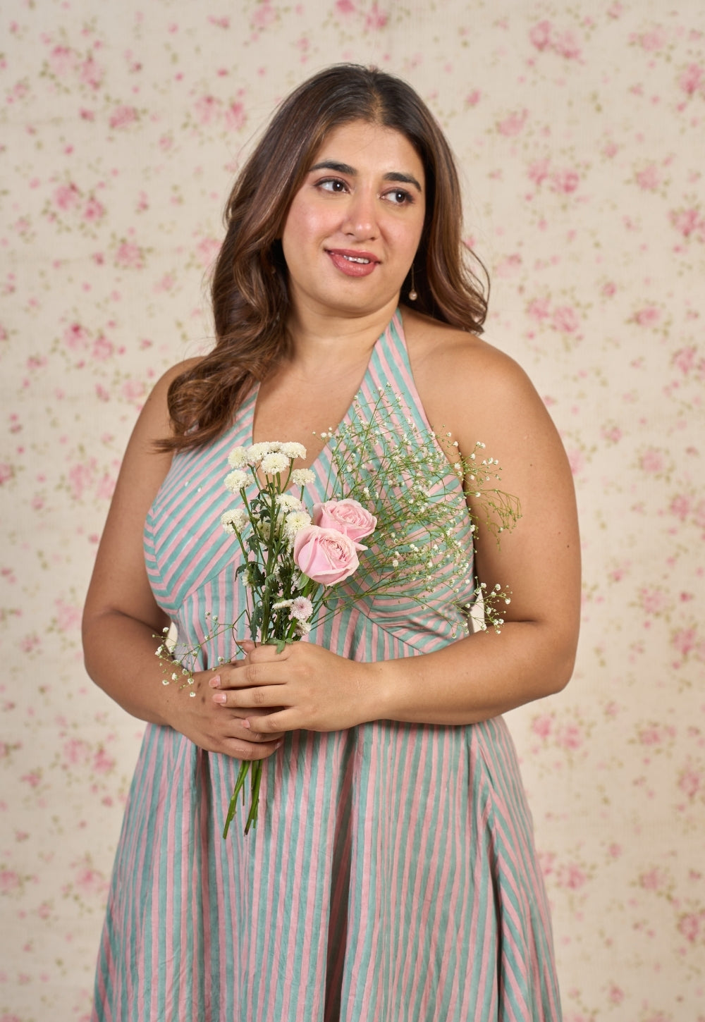 Ada Blue Stripes Sanganeri Mul Cotton A Line Dress