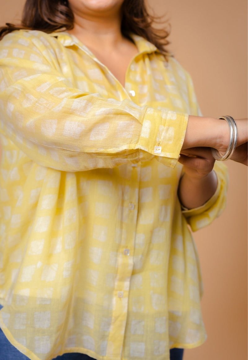 Ruhi Yellow Batik MulMul Anti-Fit Shirt