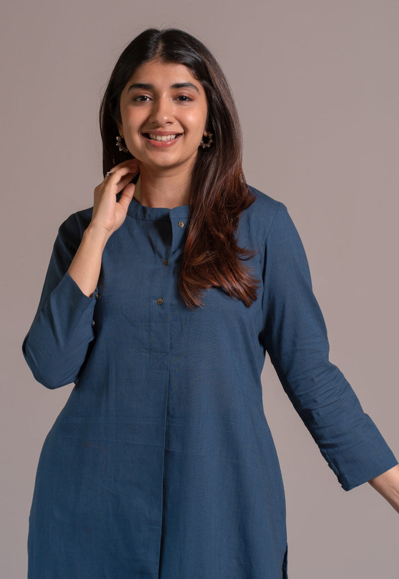Indigo Solid Slub Cotton Straight Co-Ord Set- DyeVerse