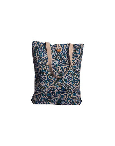 Cotton Shopping Tote Bag · Paisley Delight Blue-5