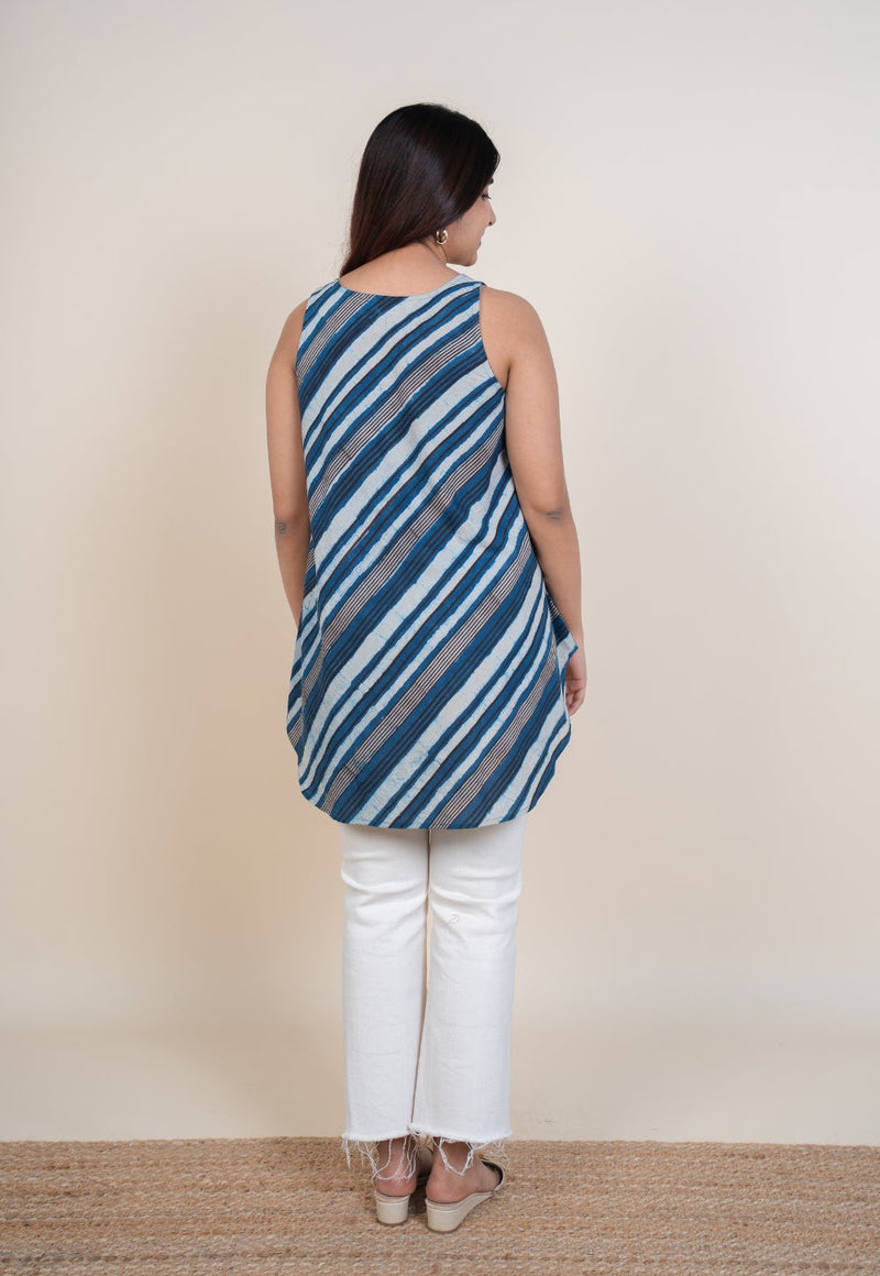Aelin Blue Dabu Cotton A Line Short Top