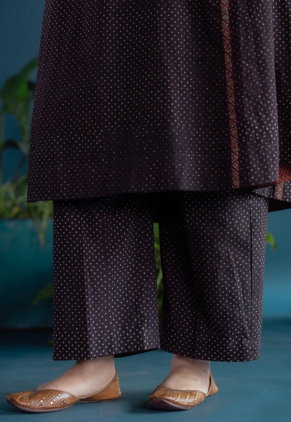 Yashi Black Dots Ajrakh Cotton Straight Pant
