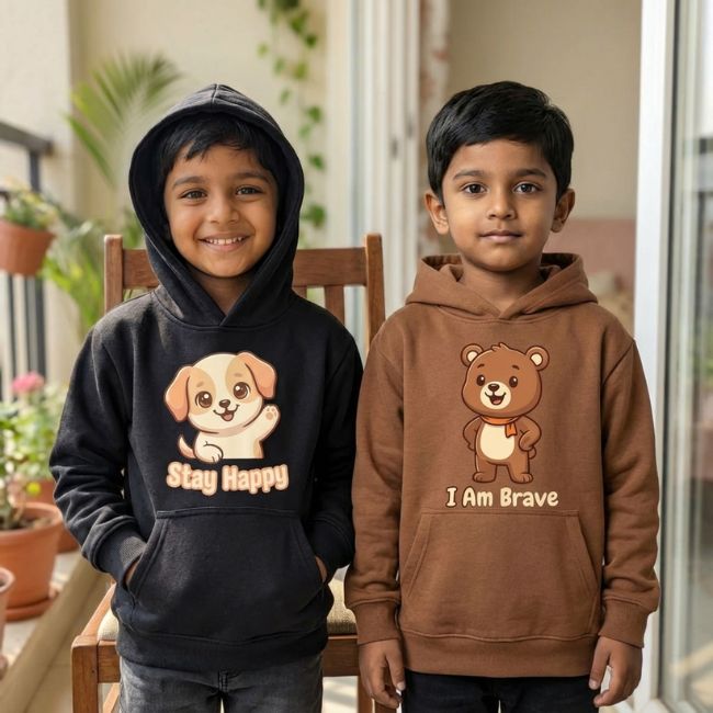 Stay Happy & I Am Brave Kids Hoodie Combo-1