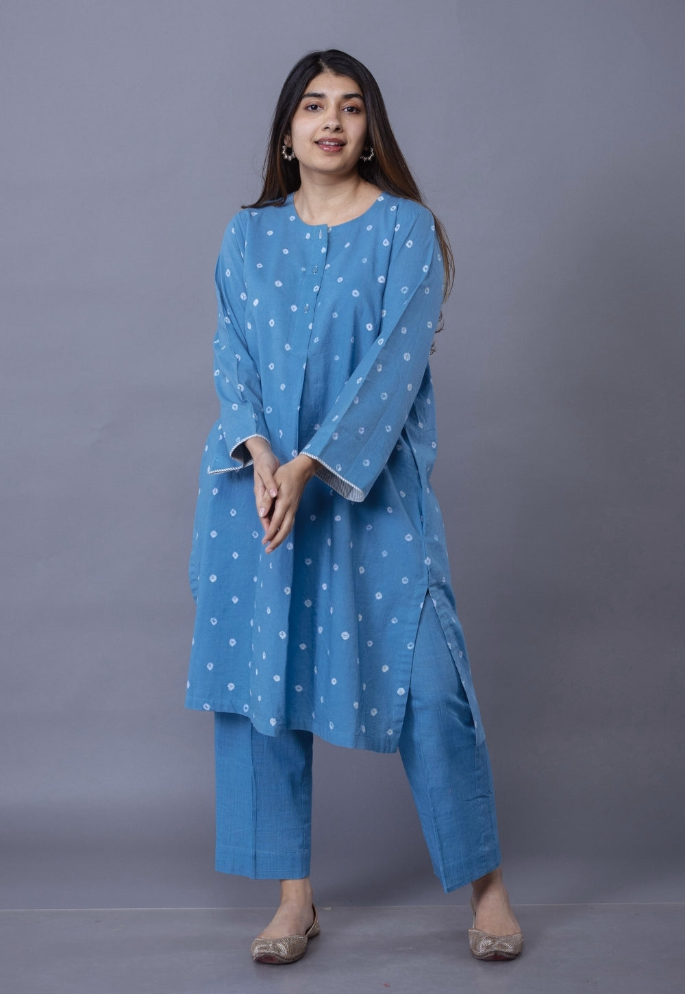 Kaaya Blue Bandhani Cotton Straight Kurta