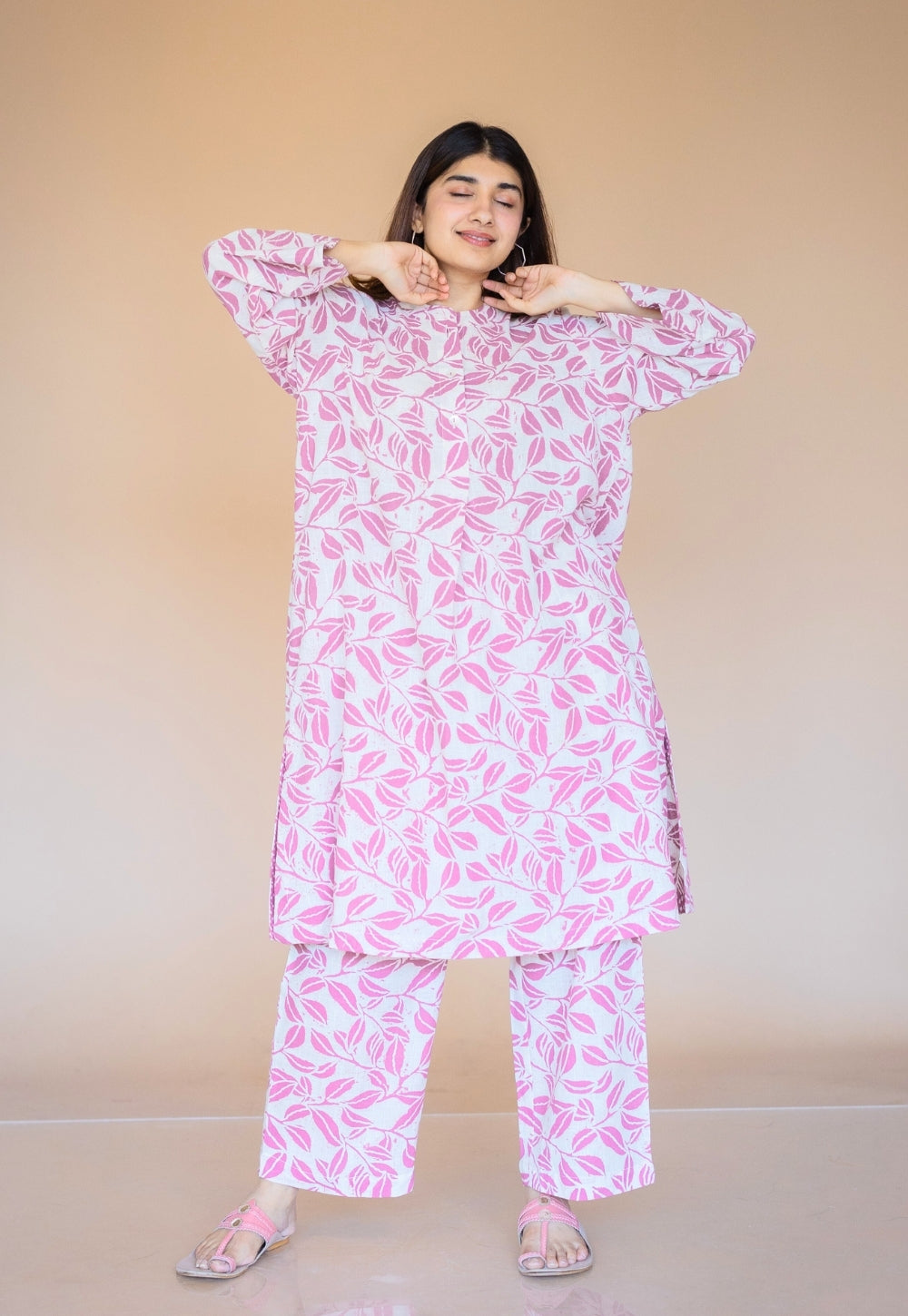 Ayaat Pink Hand Block Print Slub Cotton Straight Kurta
