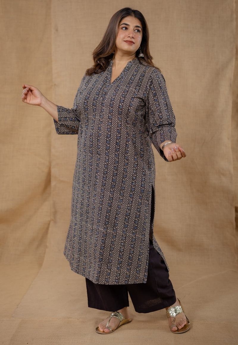 Dia Black Ajrakh Cotton Straight Kurta