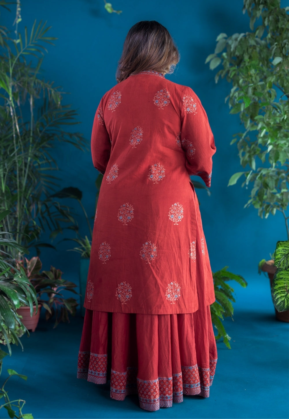 Zeenat Red Ajrakh Cotton Straight Kurta