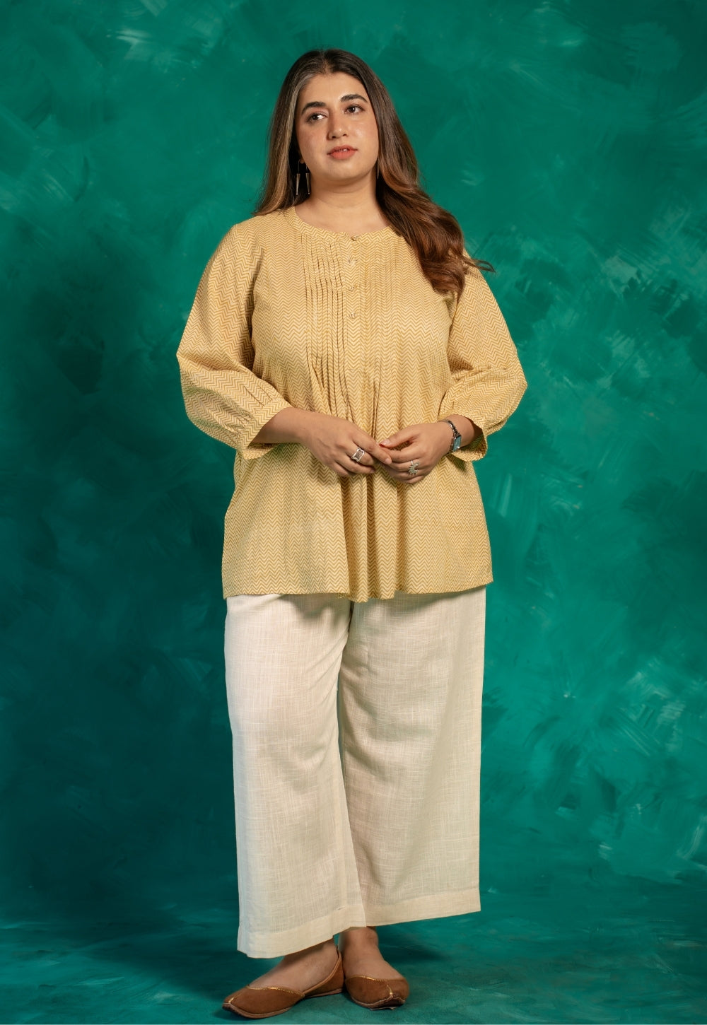 Faria Yellow Bagru Cotton A Line Short Top
