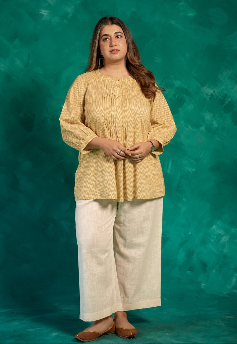 Faria Yellow Bagru Cotton A Line Short Top