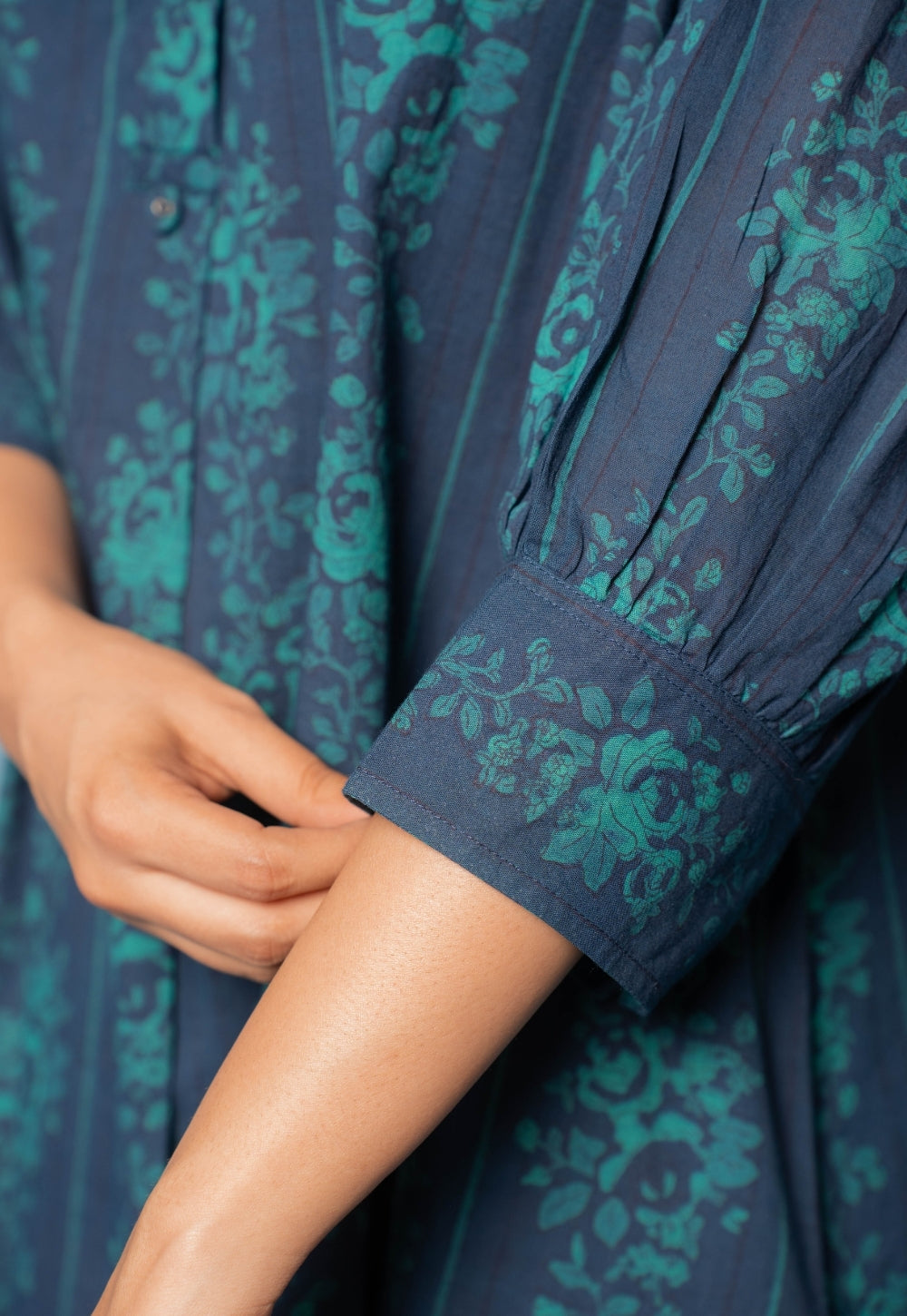 Ridah Blue Dabu Mul Cotton A Line Dress