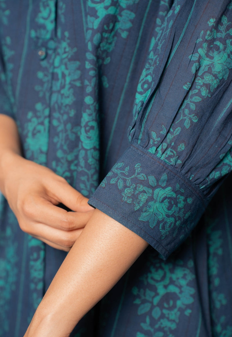 Ridah Blue Dabu Mul Cotton A Line Dress