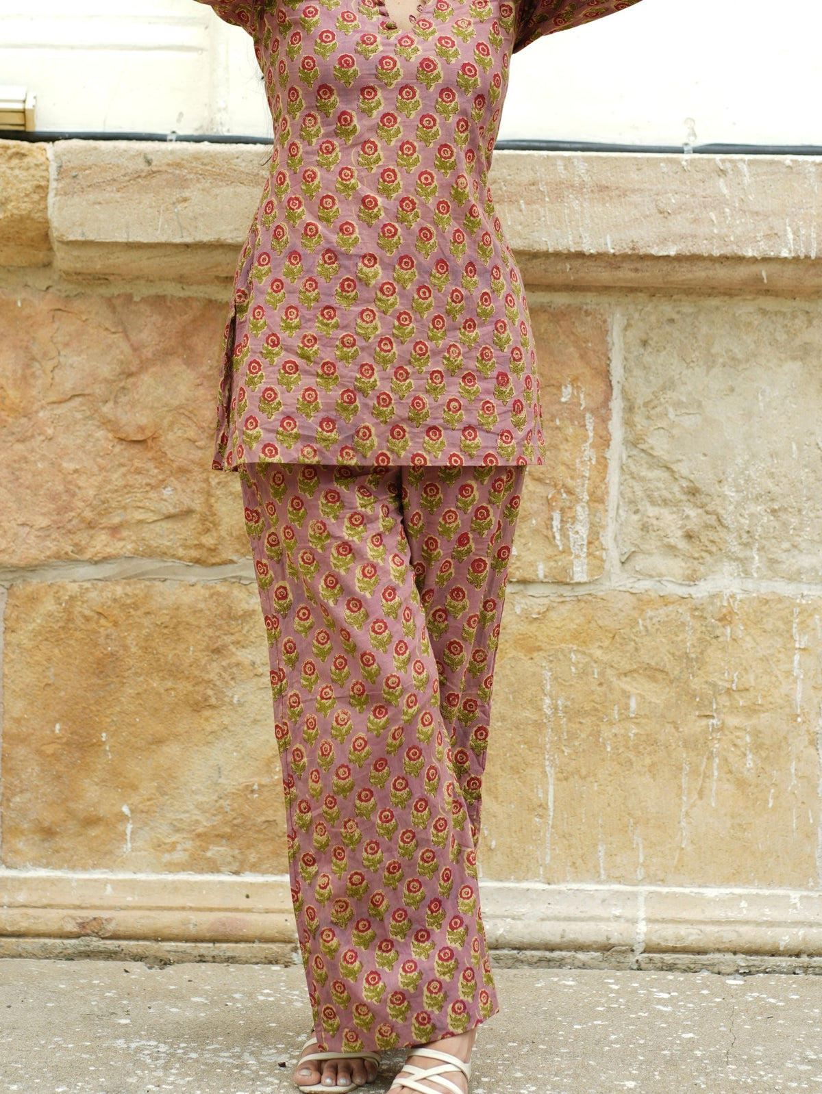 Nimmi Co-ord Set for Women - Pink Cotton Two Piece Kurta Palazzo Set
