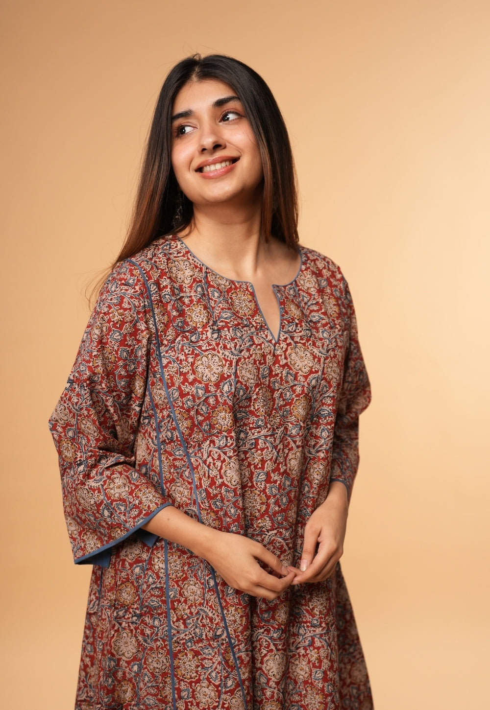 Nargis Red Kalamkari Cotton Jhabbha Kali Kurta