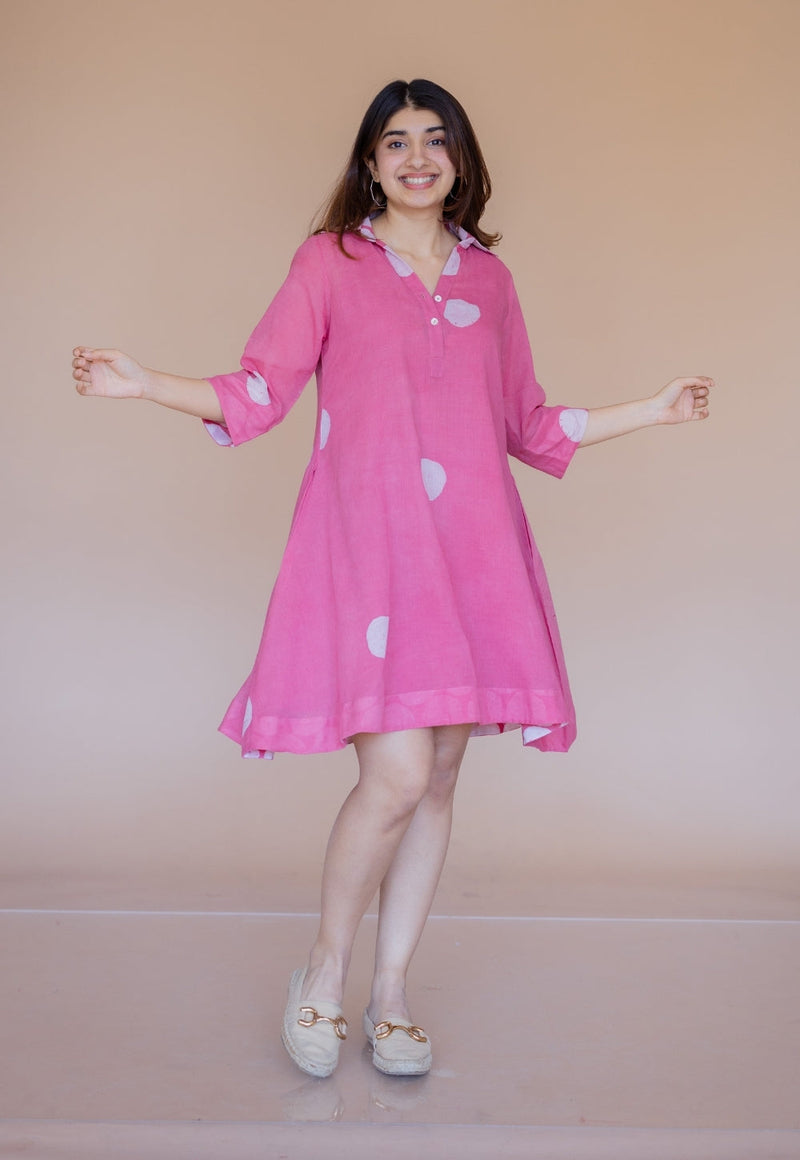 Misha Pink Batik MulMul A Line Dress with Slip