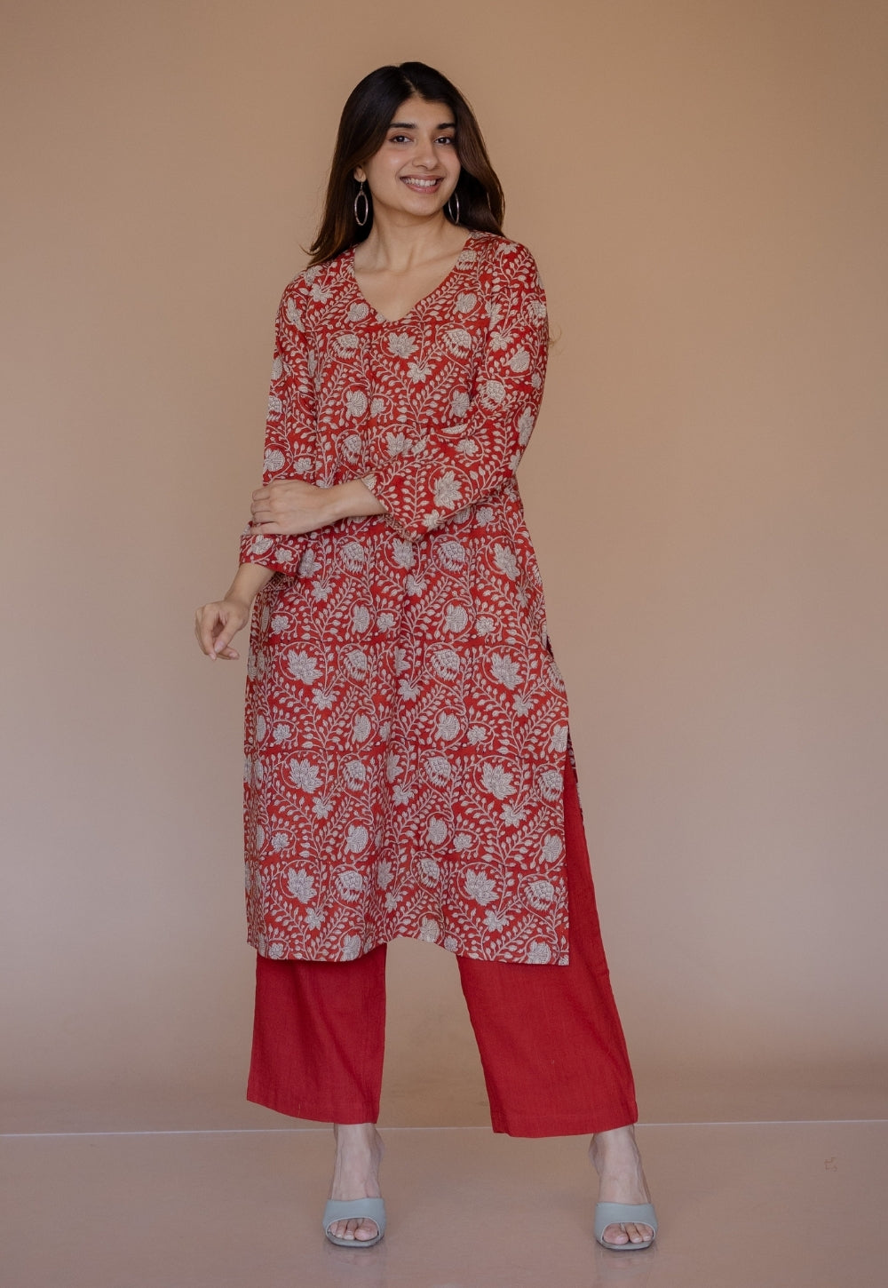 Aarushi Red Bagru Cotton Straight Kurta