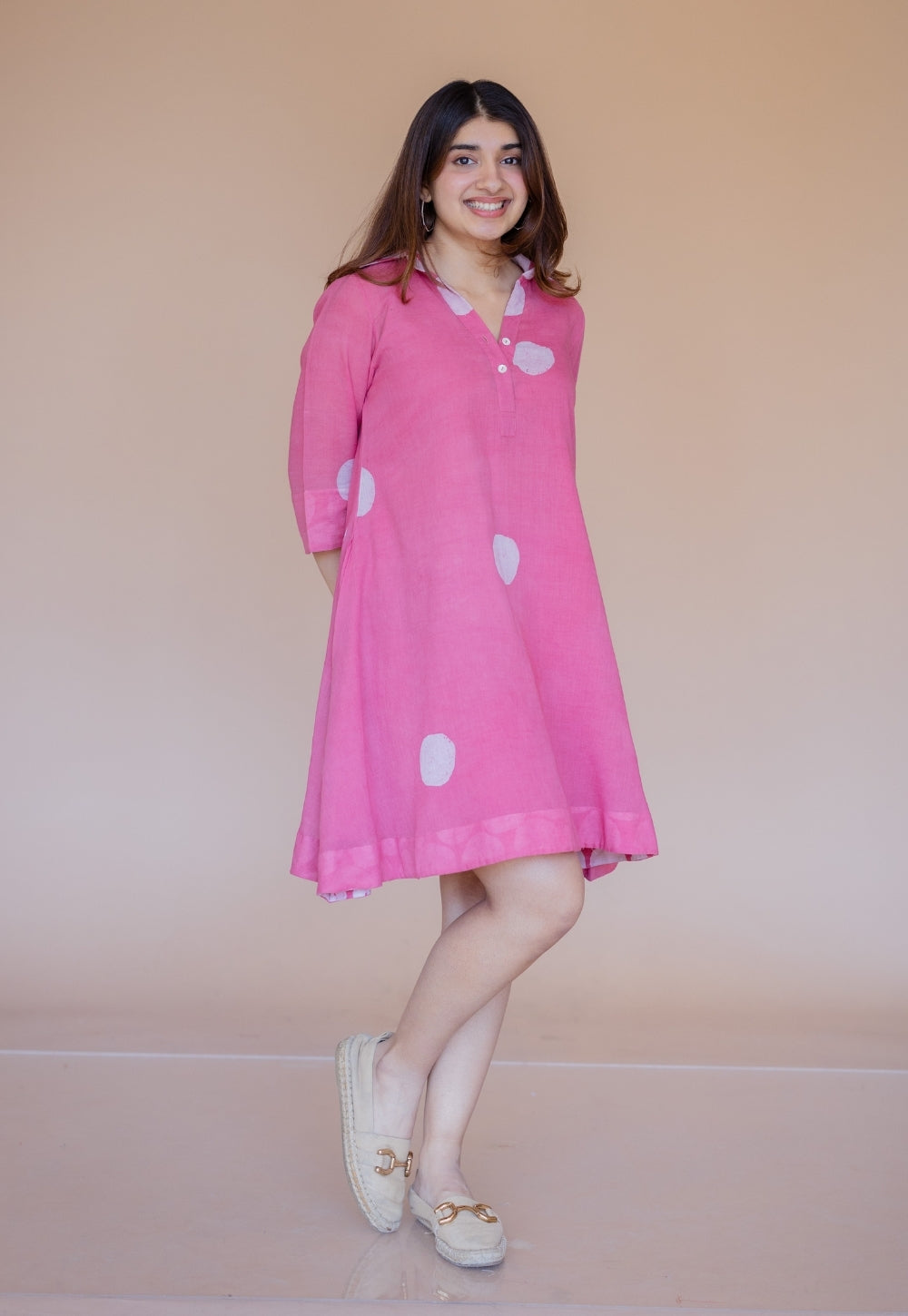 Misha Pink Batik MulMul A Line Dress with Slip