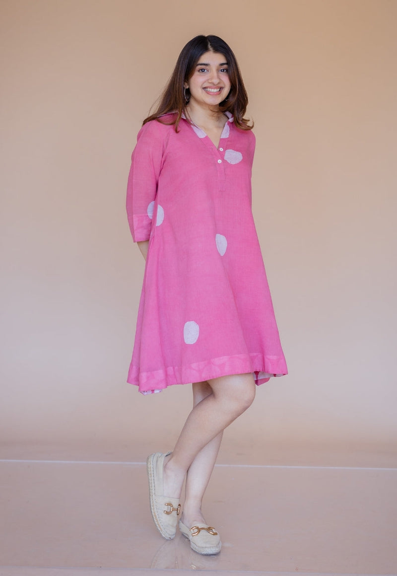 Misha Pink Batik MulMul A Line Dress with Slip