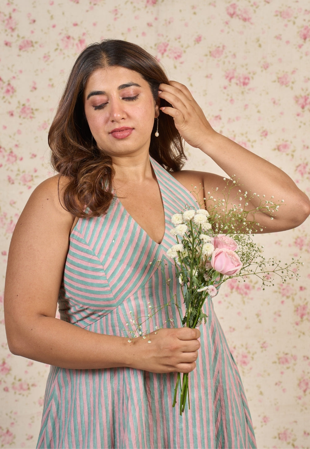 Ada Blue Stripes Sanganeri Mul Cotton A Line Dress