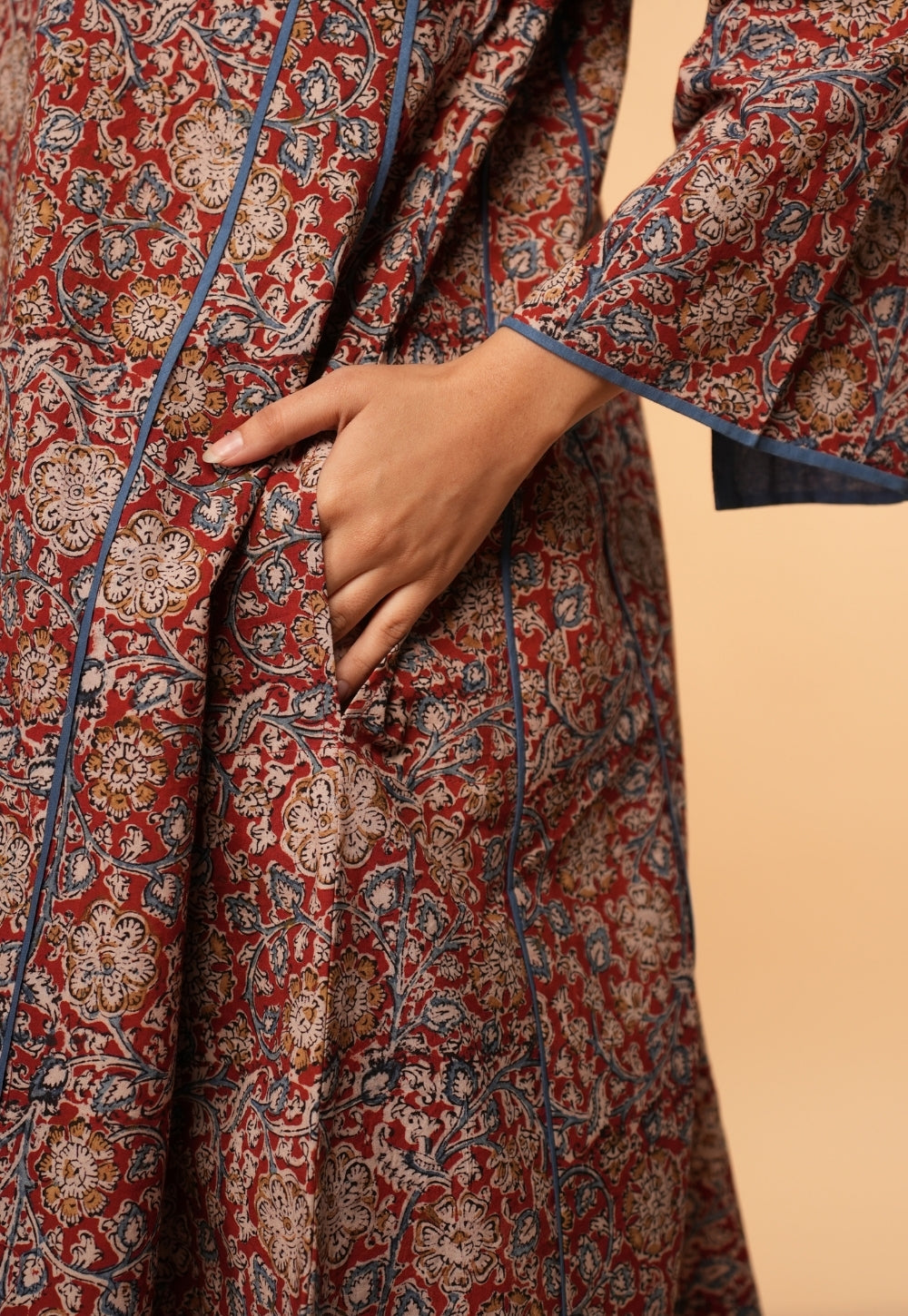 Nargis Red Kalamkari Cotton Jhabbha Kali Kurta