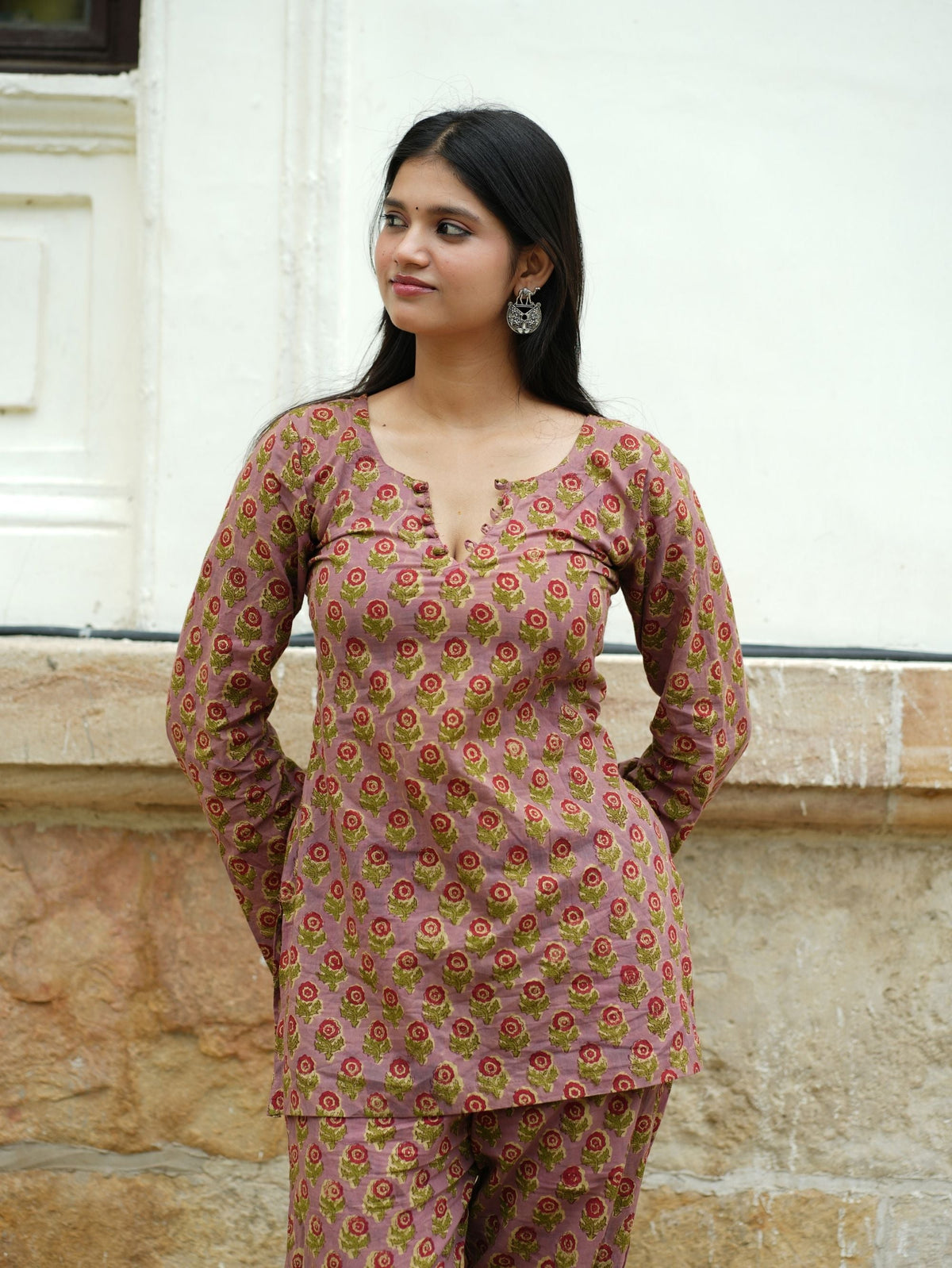 Nimmi Co-ord Set for Women - Pink Cotton Two Piece Kurta Palazzo Set