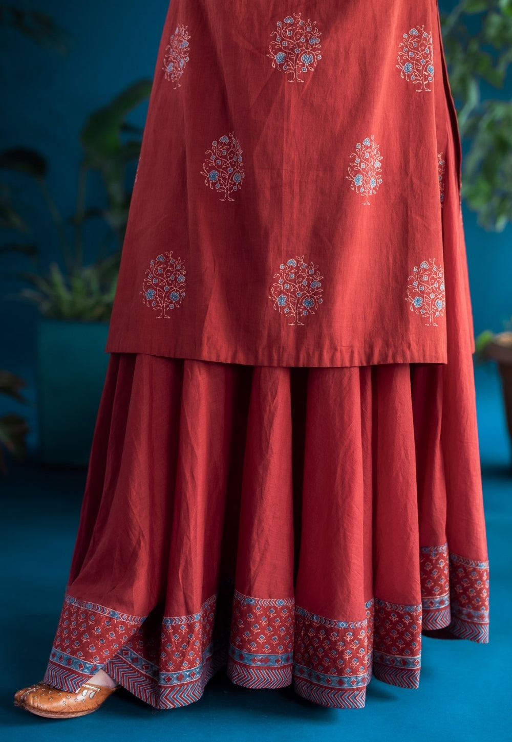 Zureen Red Solid Cotton A Line Skirt