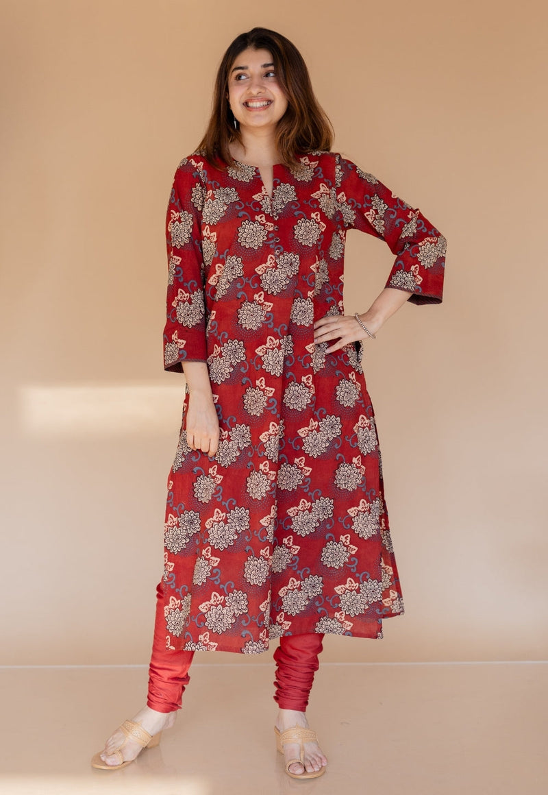 Dipika Red Ajrakh Cotton Straight Kurta