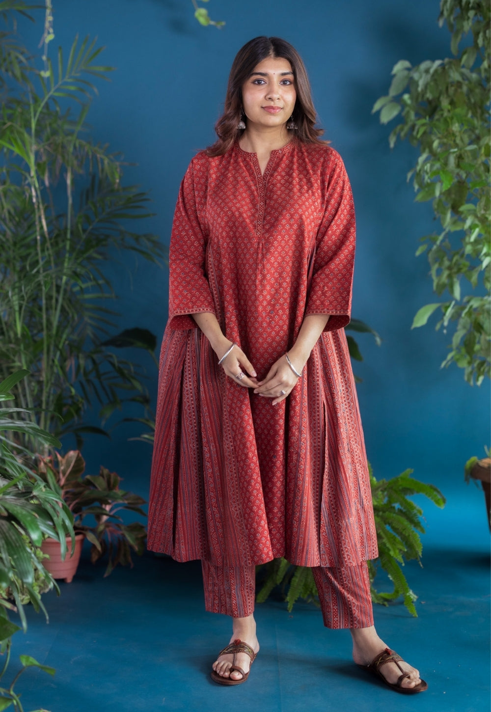 Prita Red Geometric Ajrakh Cotton Narrow Pant