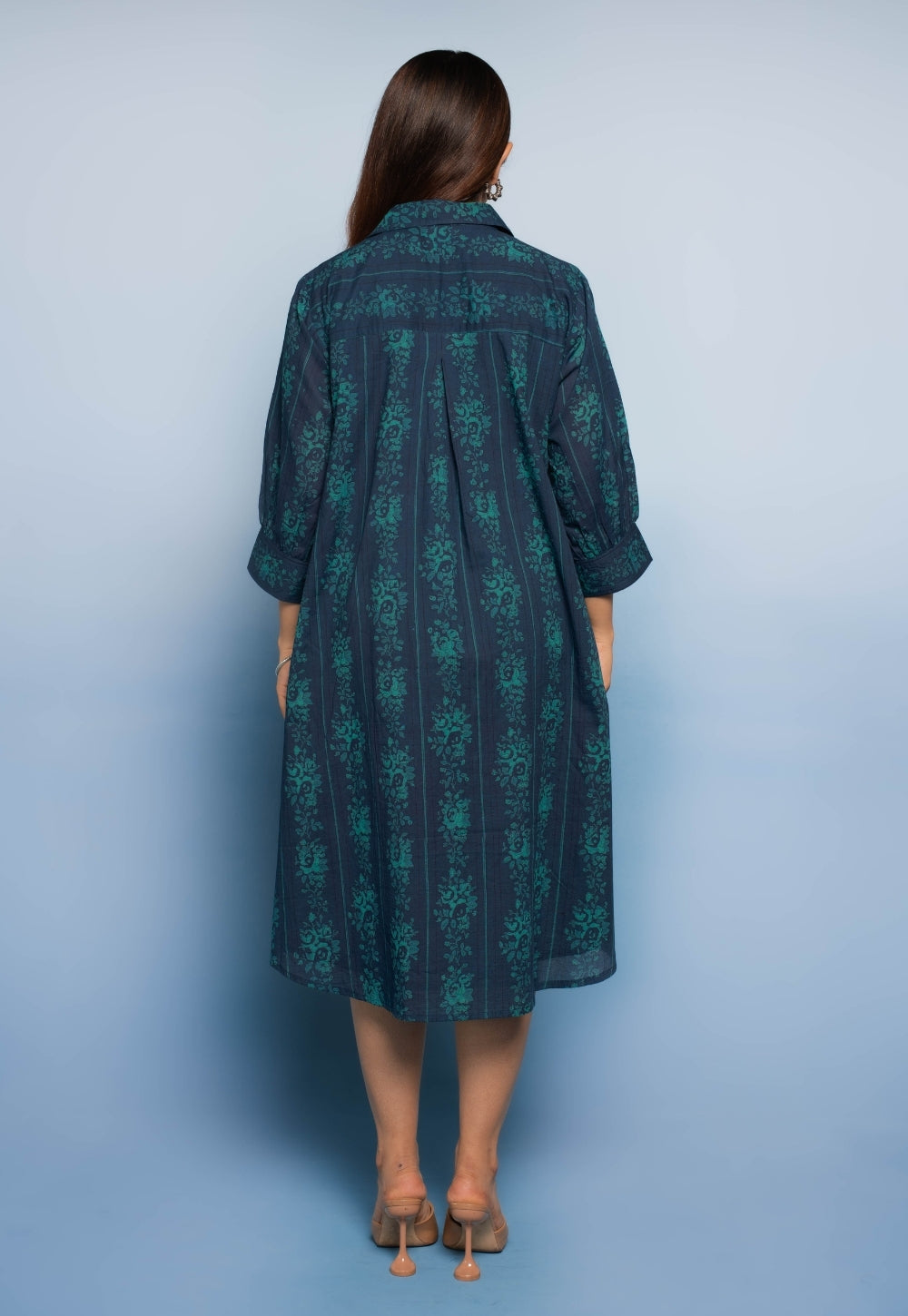 Ridah Blue Dabu Mul Cotton A Line Dress