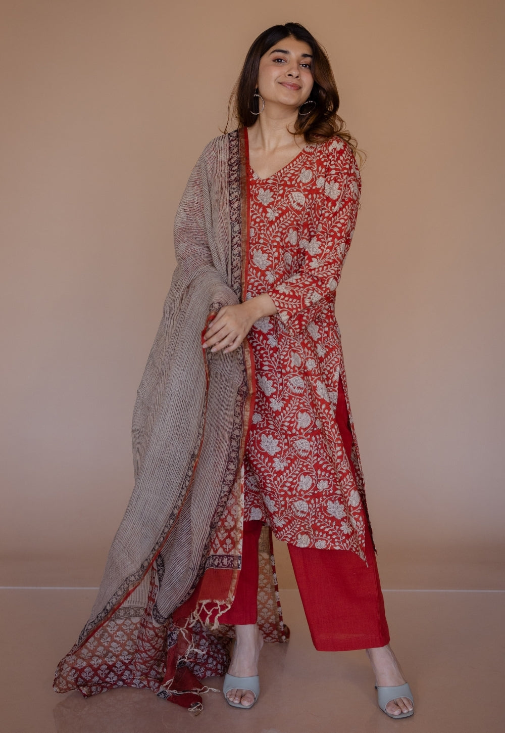 Aarushi Red Bagru Cotton Straight Kurta
