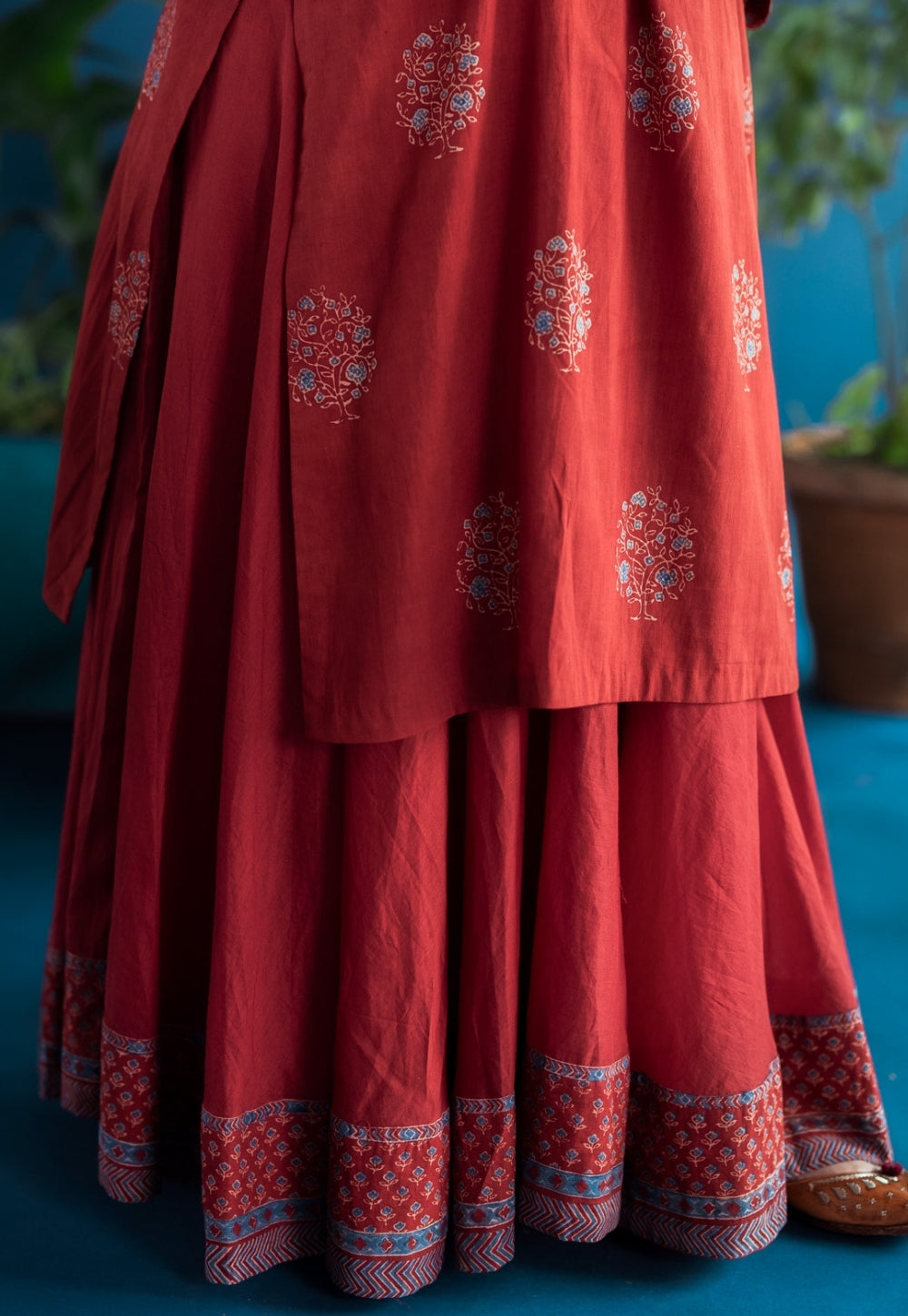 Zureen Red Solid Cotton A Line Skirt