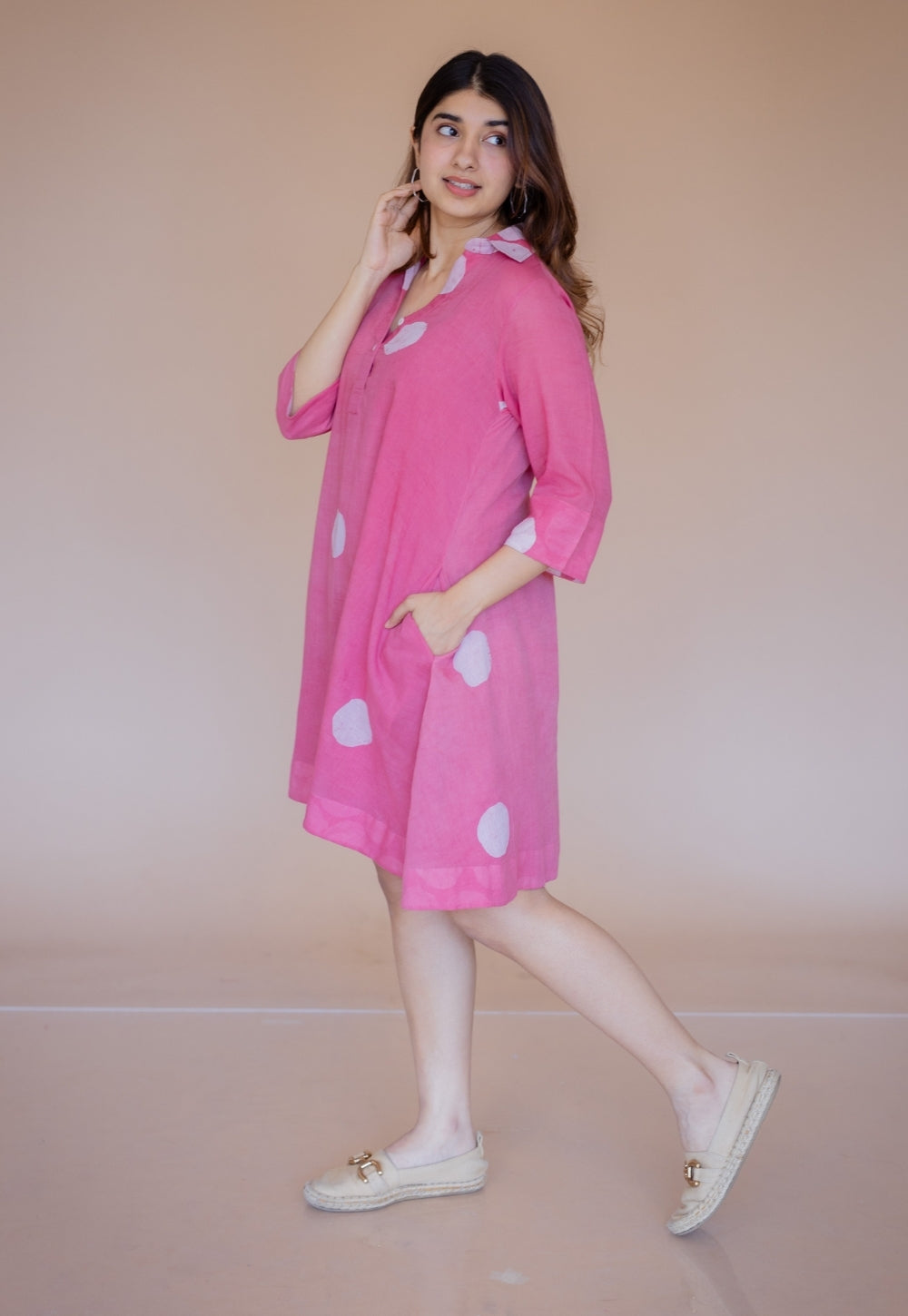 Misha Pink Batik MulMul A Line Dress with Slip