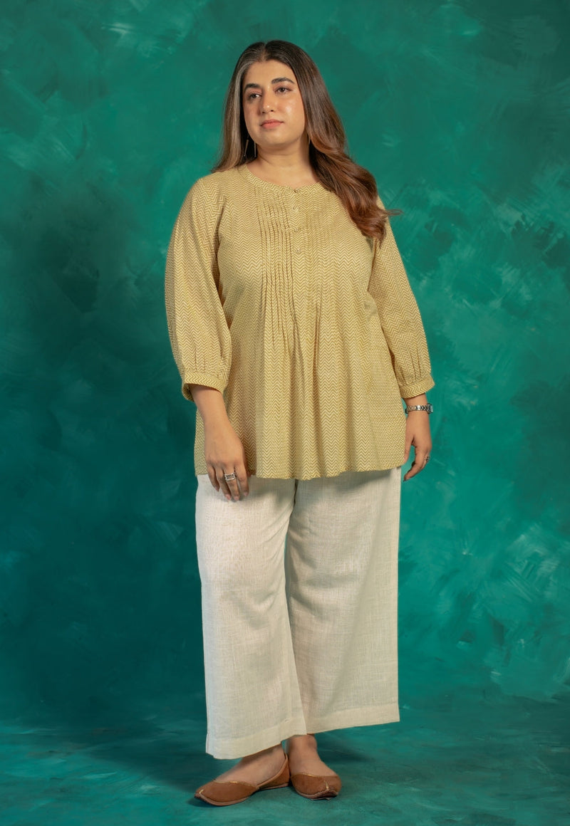 Faria Yellow Bagru Cotton A Line Short Top