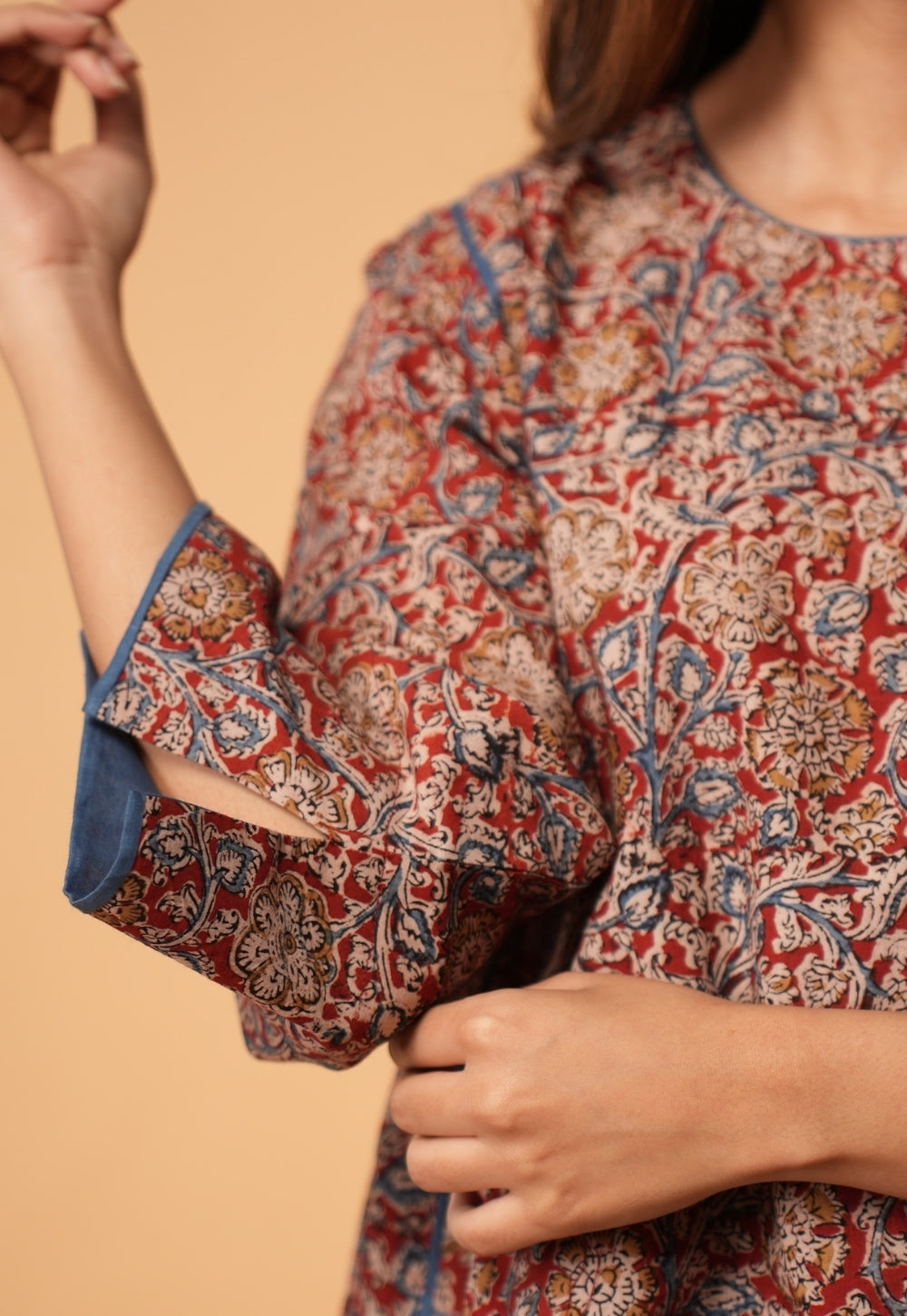 Nargis Red Kalamkari Cotton Jhabbha Kali Kurta