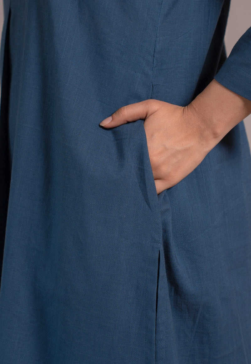 Indigo Solid Slub Cotton Straight Co-Ord Set- DyeVerse
