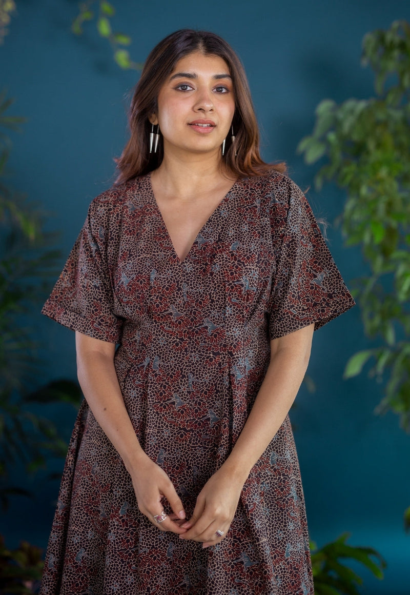 Reema Black Ajrakh Cotton A Line Dress