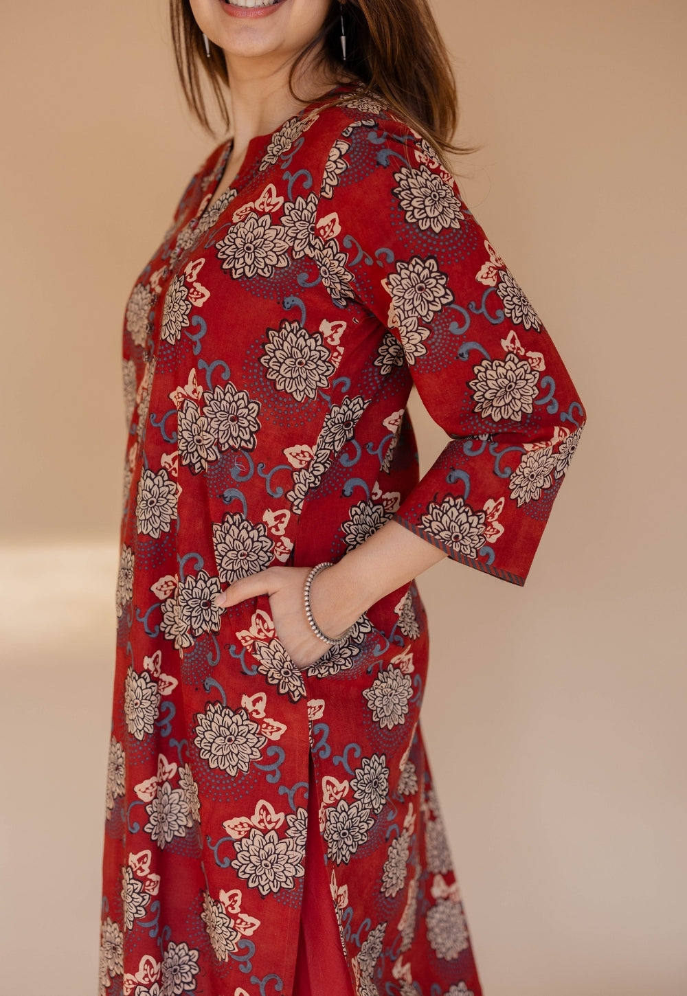 Dipika Red Ajrakh Cotton Straight Kurta