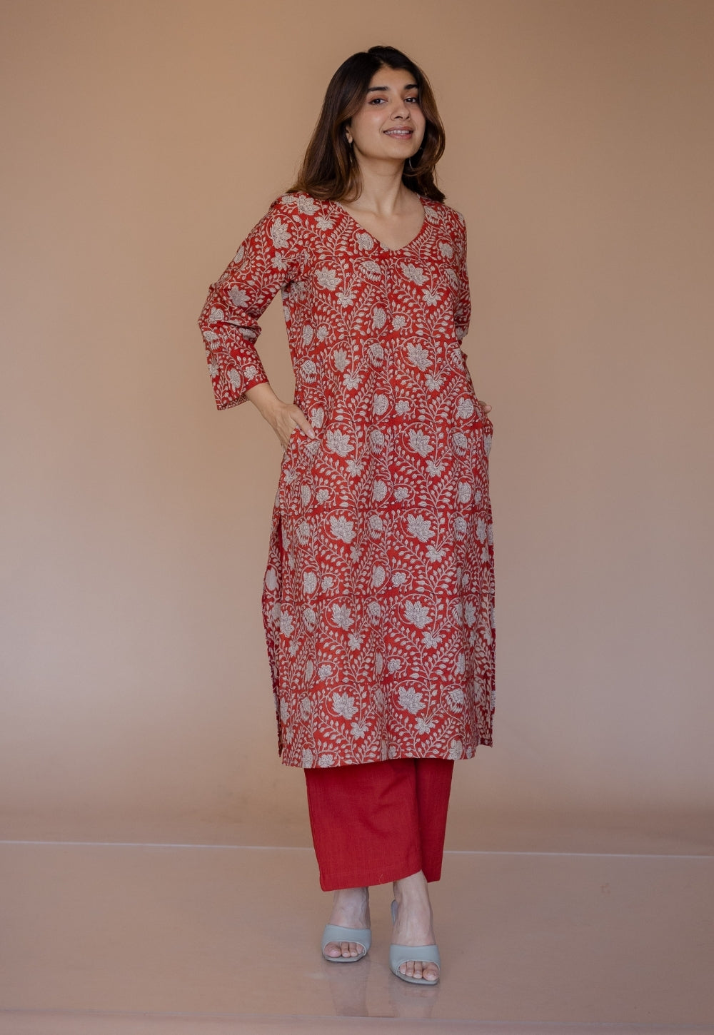 Aarushi Red Bagru Cotton Straight Kurta
