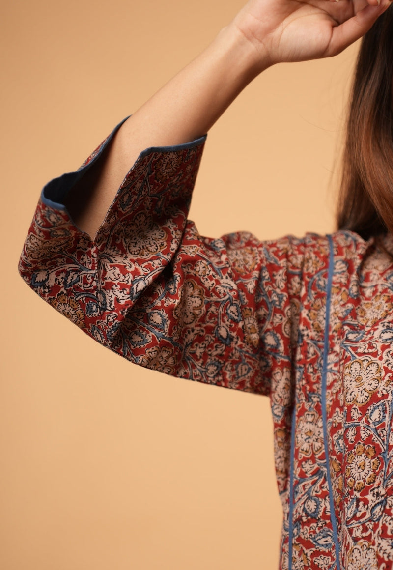 Nargis Red Kalamkari Cotton Jhabbha Kali Kurta