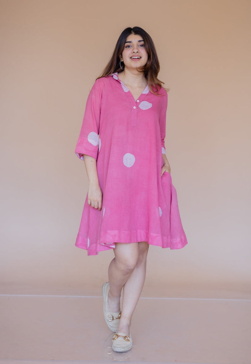 Misha Pink Batik MulMul A Line Dress with Slip