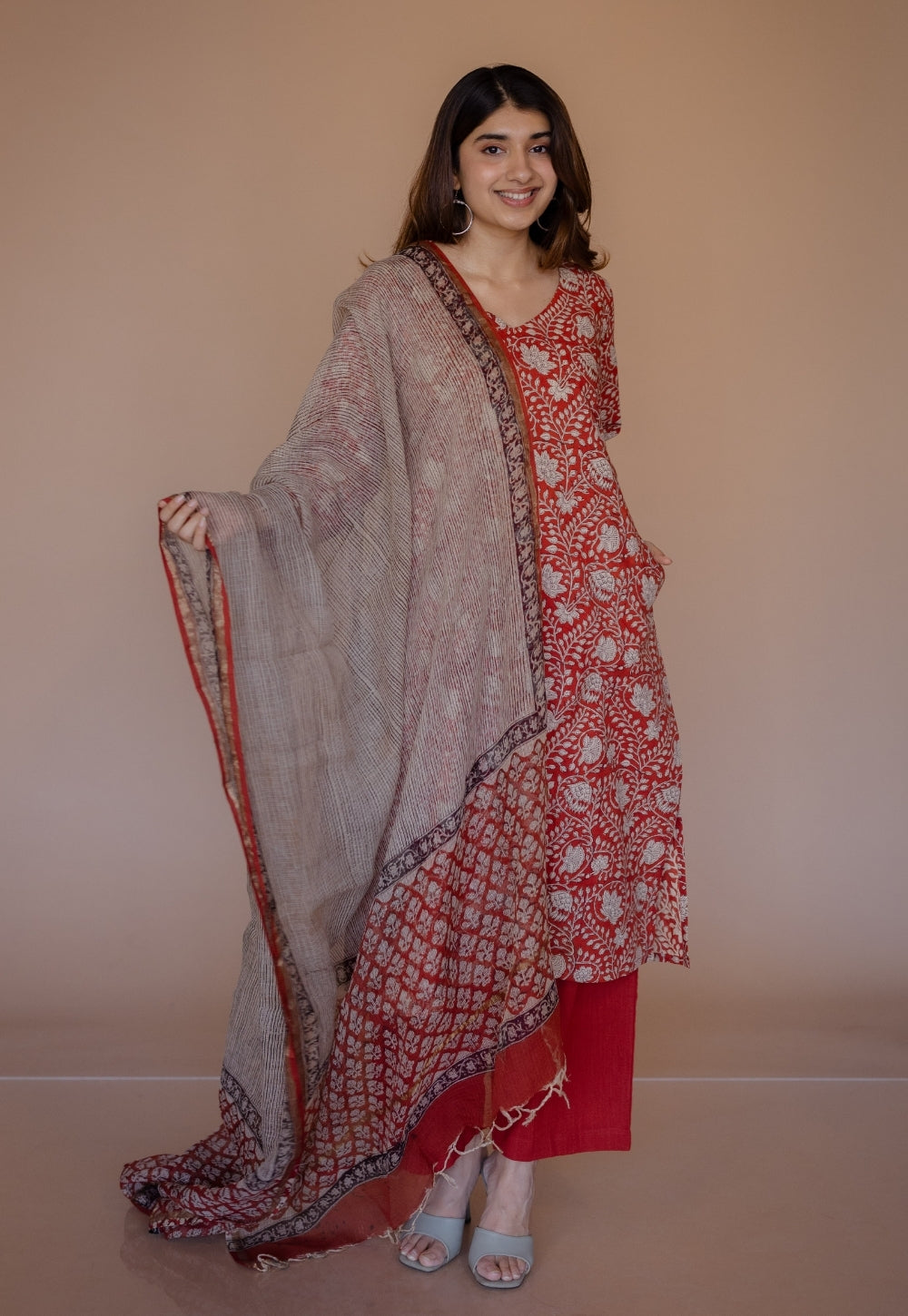 Aarushi Red Bagru Cotton Straight Kurta