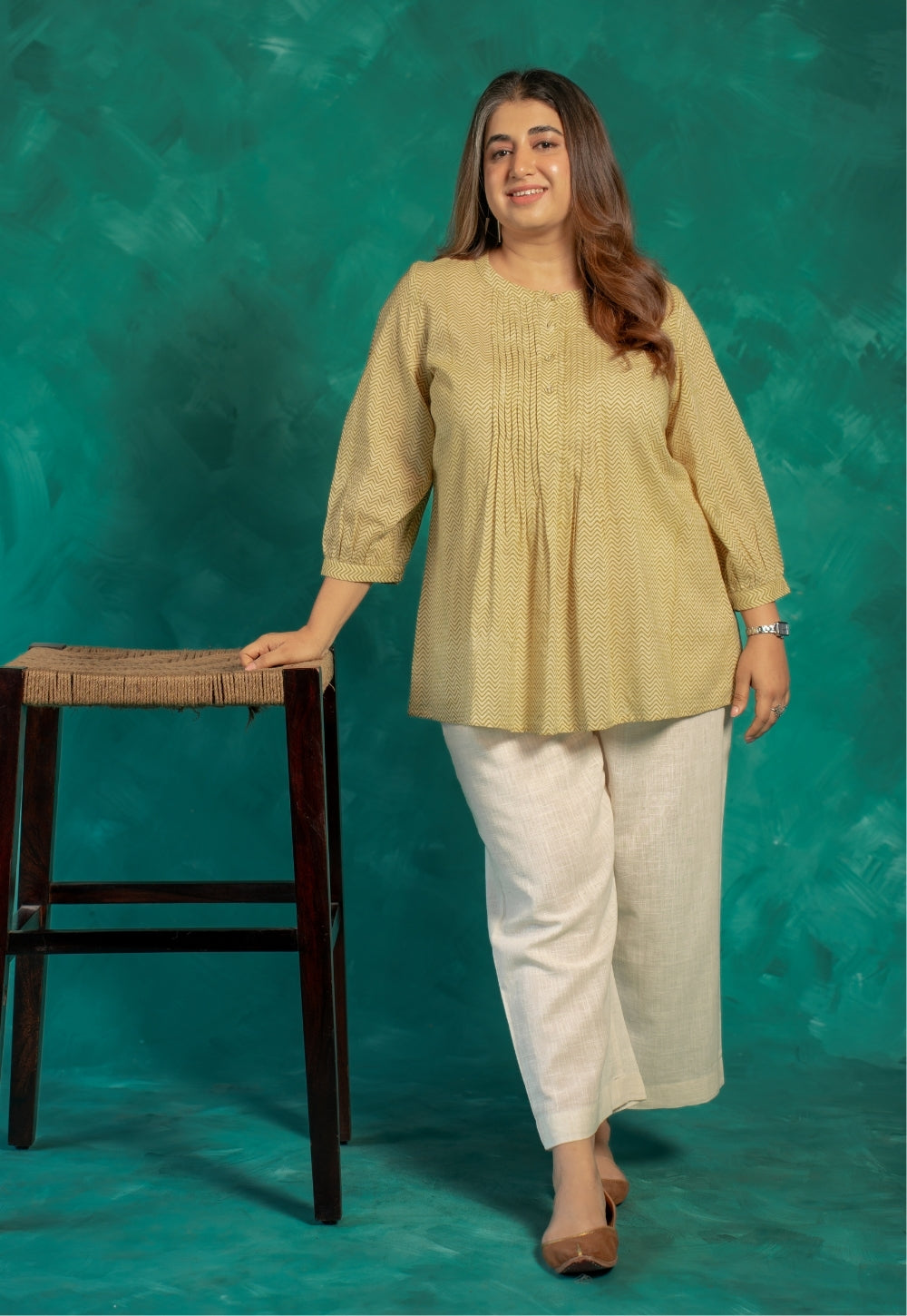 Faria Yellow Bagru Cotton A Line Short Top