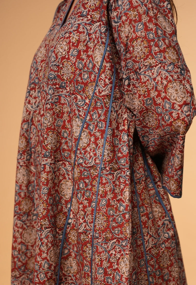 Nargis Red Kalamkari Cotton Jhabbha Kali Kurta